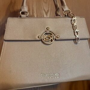 Bebe Taupe Satchel with Gold Accents